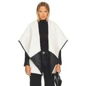 NWT Spanx Fleece and Leather Long Wrap Colorblock Jacket Black Snow XL